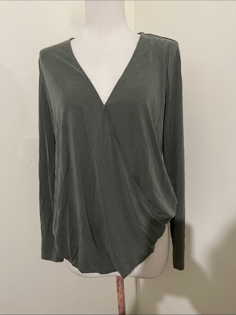 Lucky Brand Dark Olive Wrap-Style V-Neck Blouse